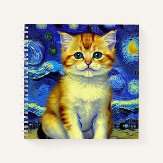 Carnet Cute Kitten Starry Night Van Gogh (Devant)