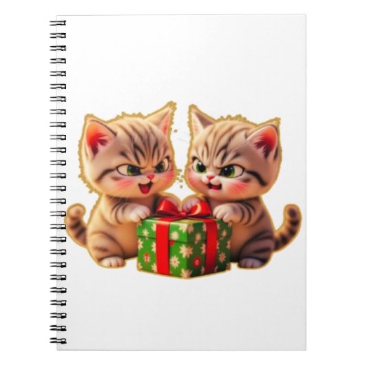 Carnet **Cute Kittens Fighting Over a Gift – Funny Christ (Devant)