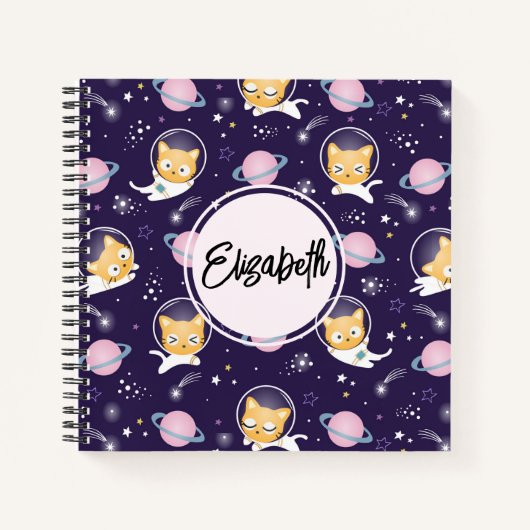 Carnet Cute Kitty Chat Astronauts Motif (Devant)