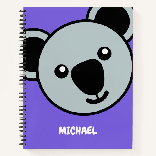 Carnet Cute Koala Head | Monogramme simple de nom de dess (Devant)