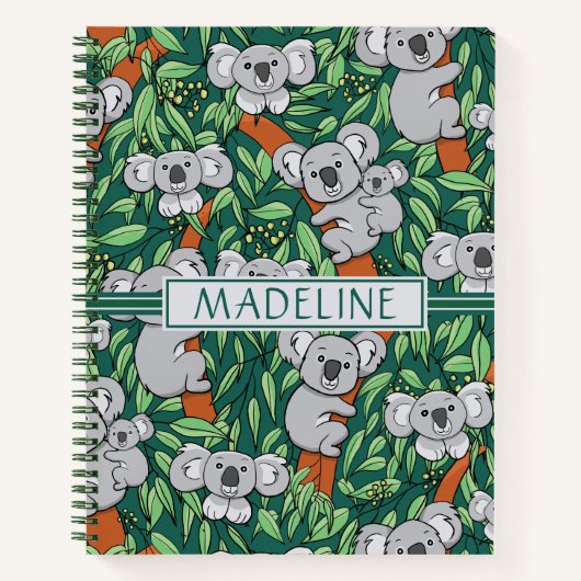 Carnet Cute Koala Motif Personnalisé Hunter Green (Devant)