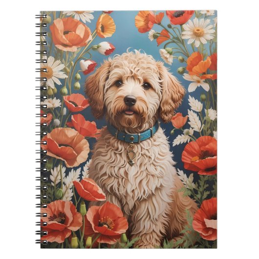 Carnet Cute Labradoodle Daisy Et Fleur De Pavot (Devant)