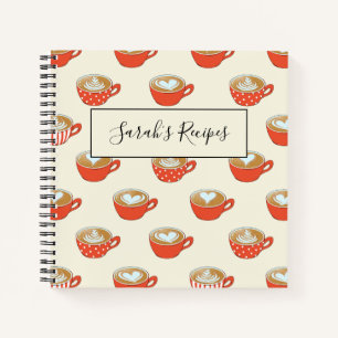 Carnet Cute Latte Art dans le Motif de Mugs de café rouge