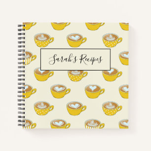 Carnet Cute Latte Art en Motif de tasses de café jaune