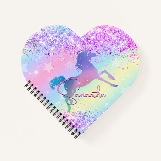 Carnet Cute licorne rose Parties scintillant arc-en-ciel (Devant)