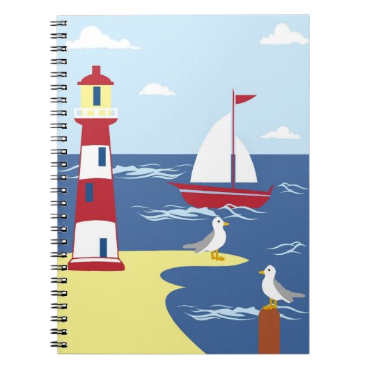 Carnet Cute Lighthouse and Boat Seaside Art (Devant)