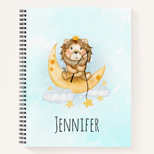 Carnet Cute Lion Pêche sur l'aquarelle de la lune (Devant)