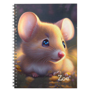 Carnet Cute little mouse in a flower meadow, custom 