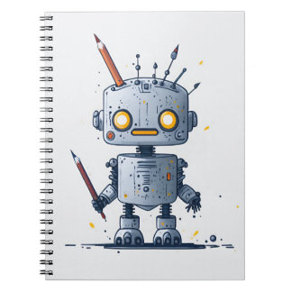Carnet cute little robot IA and books 2