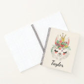 Carnet Cute Llama Face Floral Nom personnalisé (Intérieur)