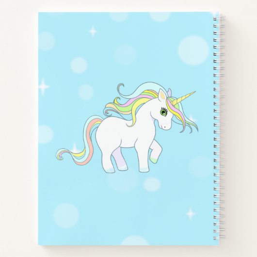 Carnet Cute Magic Unicorn sur Bleu clair (Dos)