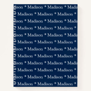 Carnet Cute marine bleu blanc nom personnalisé motif rece