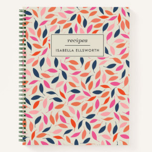 Carnet Cute Moderne Feuille Rose Bleu Personnalisé Recet