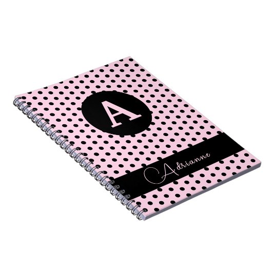 Carnet Cute Monogrammed Pois rose et noir