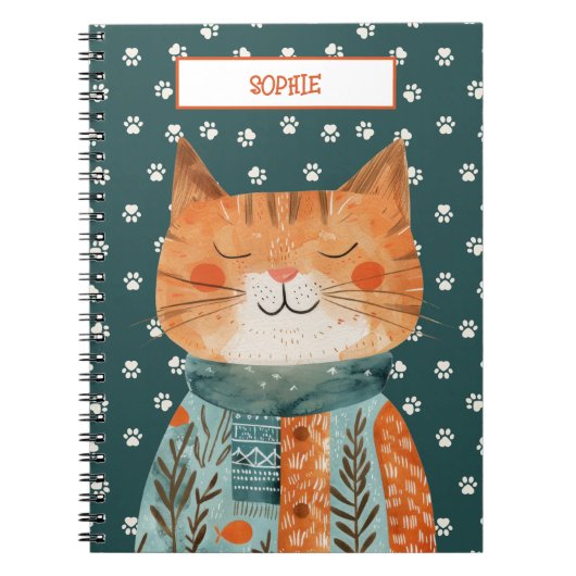 Carnet Cute Motif à mâchoire de chat sur Emerald Green No (Devant)