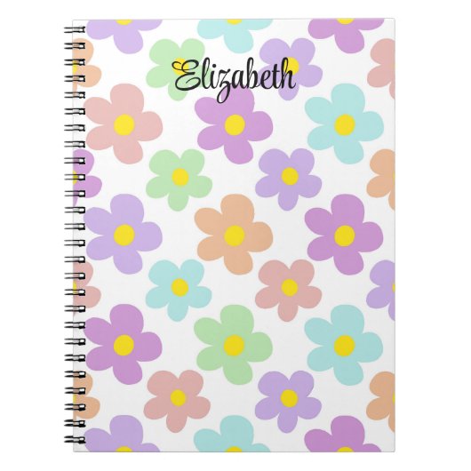 Carnet Cute multi-coloré des marguerites rétro girly jour (Devant)