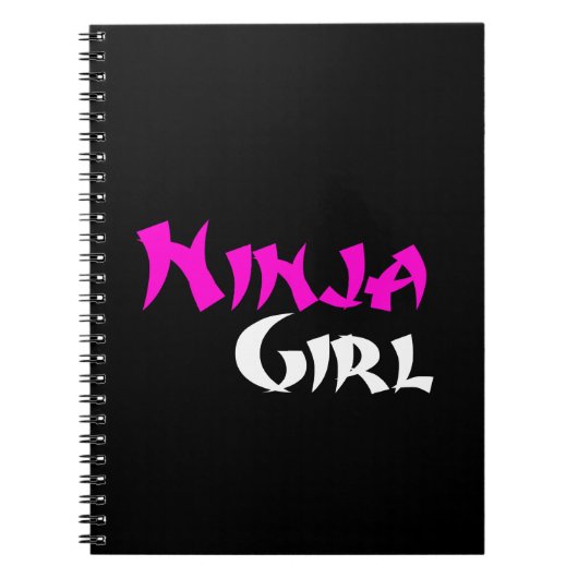 Carnet Cute Ninja Guerrière Girl - rose, noir et blanc (Devant)