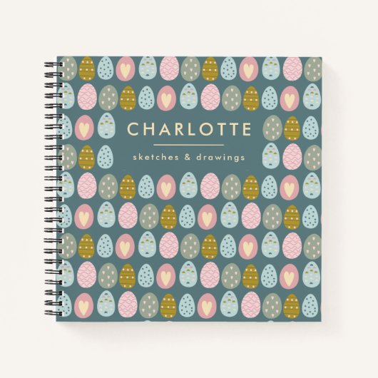 Carnet Cute OEufs de Pâques Turquoise rose personnalisé c (Devant)