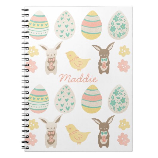 Carnet Cute Oeufs Pastel Personnalisés Lapin de Pâques (Devant)