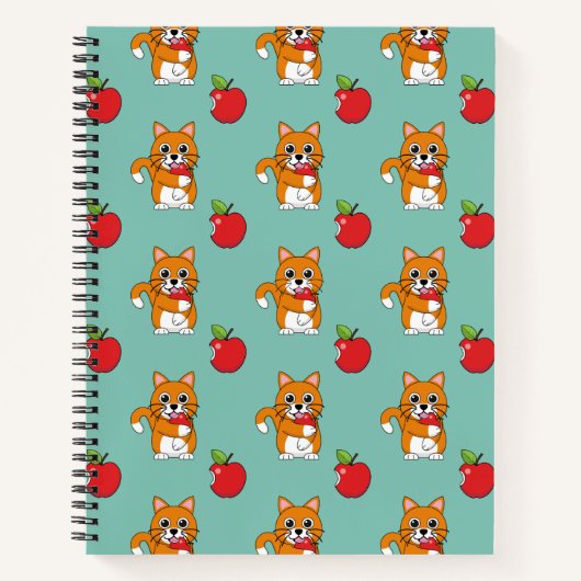 Carnet Cute Orange Blanc Chat Manger Rouge Pomme Carton (Devant)