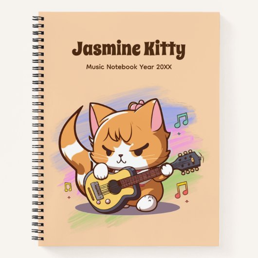 Carnet Cute Orange Chat Jouer Guitare (Personnaliser) (Devant)