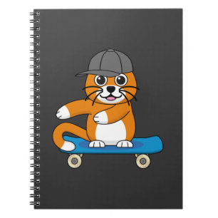 Carnet Cute Orange Chat sur Skateboard Cartoon