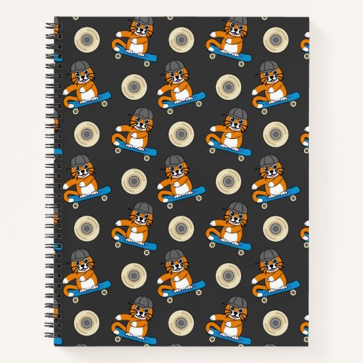 Carnet Cute Orange Chat sur Skateboard Cartoon (Devant)