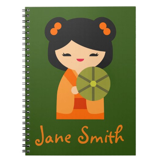 Carnet Cute orange Kokeshi poupées japonaises (Devant)