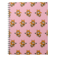 Cute Orange White Cat Playing Guitar Cartoon