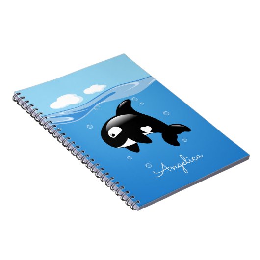 Carnet Cute Orca Whale en Océan avec nom personnalisé (Côté Droit)