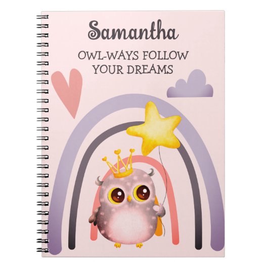 Carnet Cute Owl Pun Boho Rainbow Inspirational Girl Cadea (Devant)
