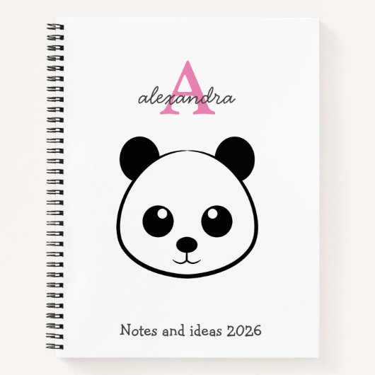 Carnet Cute Panda Bear 2026 Notebook – Personalized  (Devant)
