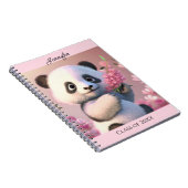 Carnet Cute Panda Ours Fleurs Roses Personnaliser Nom Cad (Côté Droit)
