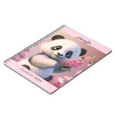Carnet Cute Panda Ours Fleurs Roses Personnaliser Nom Cad (Côté gauche)