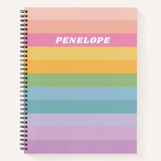Carnet Cute Pastel Rainbow Stripes Nom personnalisé (Devant)