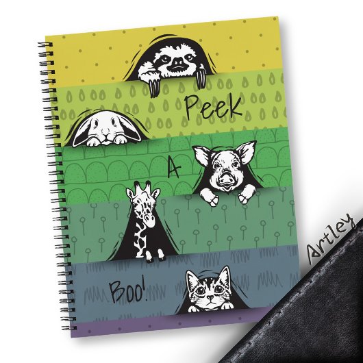 Carnet Cute Peeking Animaux Pastel Striped