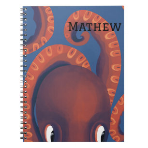 Carnet Cute Peeking Orange Octopus Personnalisé