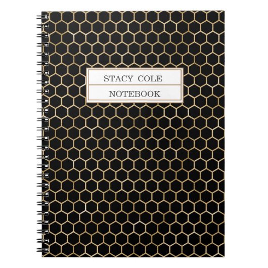 Carnet Cute Personnalisé Black Gold Honeycomb Motif d'abe (Devant)