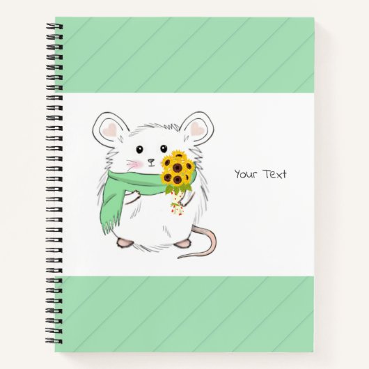 Carnet Cute Petit Hamster & Tournesols Vert (Devant)