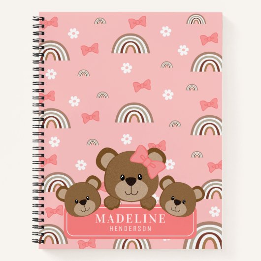 Carnet Cute Petite Garçon Ours Boho Arc-en-ciel rose (Devant)