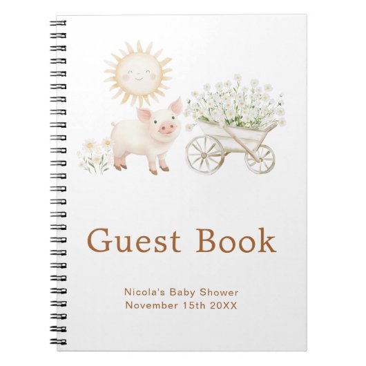 Carnet Cute Pig Wheelbarrow Baby Shower Guest Book (Devant)
