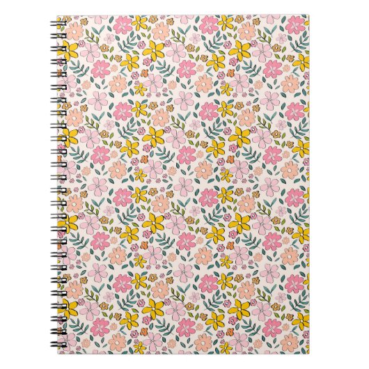 Carnet Cute Pink and Yellow Floral Pattern (Devant)