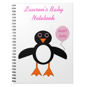Carnet Cute Pink Baby Girl Penguin Customizable Notebook