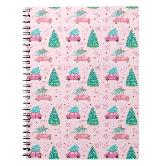 Carnet Cute Pink Christmas Car Tree Seamless Pattern (Devant)
