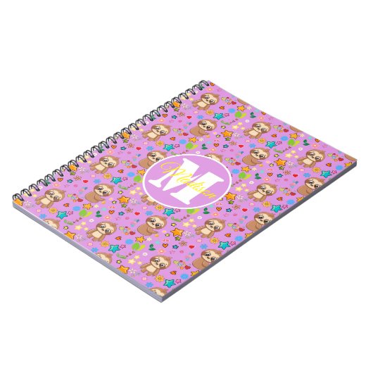 Carnet Cute Pink Floral Sloth Pattern Personalized (Côté gauche)