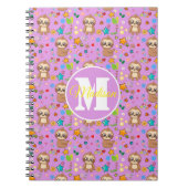Carnet Cute Pink Floral Sloth Pattern Personalized (Devant)