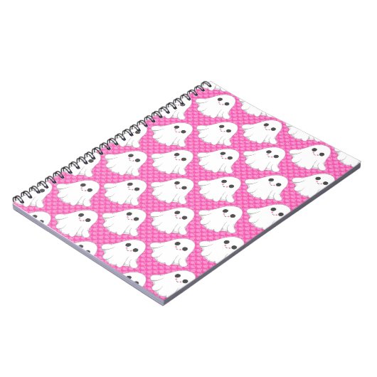 Carnet Cute Pink Ghost Pattern Kawaii Halloween Spiral  (Côté gauche)