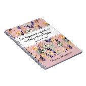 Carnet Cute Pink Happiness Quote Inspirational Floral Art (Côté Droit)