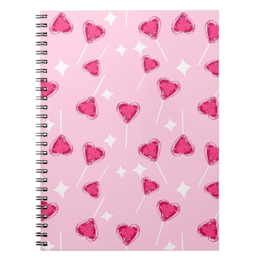 Carnet Cute Pink Heart Lollipop Seamless Pattern (Devant)
