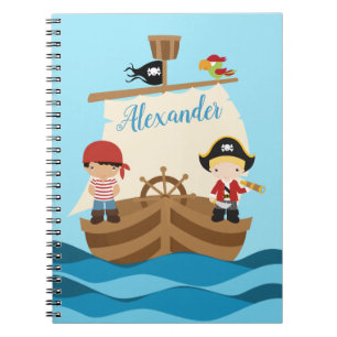 Carnet Cute Pirate Boys & A Big Ship Nom personnalisé